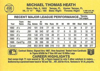 1987 Donruss #496 Mike Heath Back
