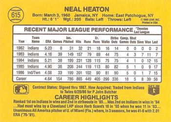 1987 Donruss #615 Neal Heaton Back