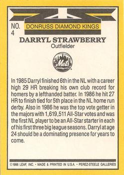 1987 Donruss #4 Darryl Strawberry Back