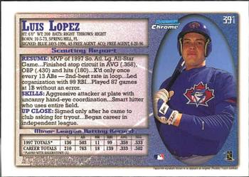 1998 Bowman Chrome #391 Luis Lopez Back