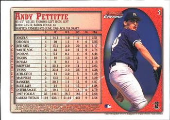 1998 Bowman Chrome #3 Andy Pettitte Back