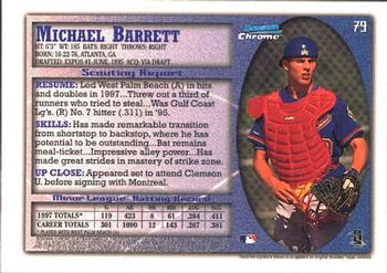 1998 Bowman Chrome #79 Michael Barrett Back