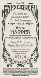 2015 Topps Gypsy Queen - Mini Autographs #MA-BH Bryce Harper Back