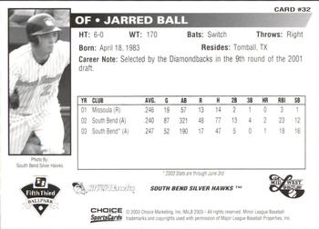 2003 Choice Midwest League All-Stars #32 Jarred Ball Back
