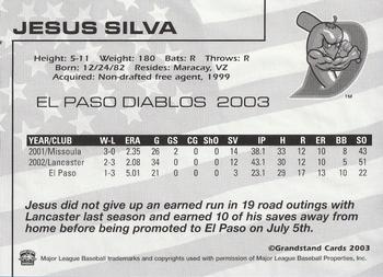 2003 Grandstand El Paso Diablos #NNO Jesus Silva Back