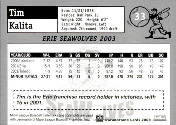 2003 Grandstand Erie SeaWolves #NNO Tim Kalita Back