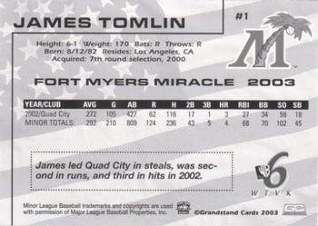 2003 Grandstand Fort Myers Miracle #NNO James Tomlin Back