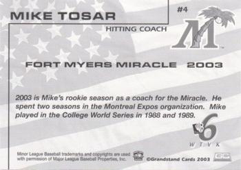 2003 Grandstand Fort Myers Miracle #NNO Mike Tosar Back