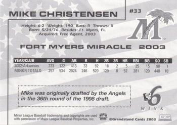 2003 Grandstand Fort Myers Miracle #NNO Mike Christensen Back