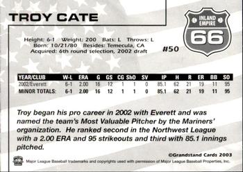 2003 Grandstand Inland Empire 66ers #NNO Troy Cate Back