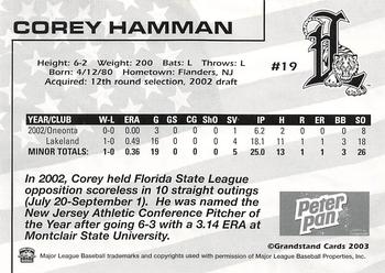 2003 Grandstand Lakeland Tigers #NNO Corey Hamman Back