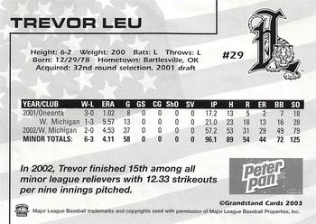 2003 Grandstand Lakeland Tigers #NNO Trevor Leu Back