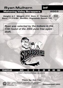 2003 Grandstand Mahoning Valley Scrappers #NNO Ryan Mulhern Back