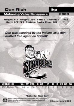 2003 Grandstand Mahoning Valley Scrappers #NNO Dan Rich Back