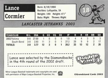 2003 Grandstand Lancaster JetHawks #18 Lance Cormier Back