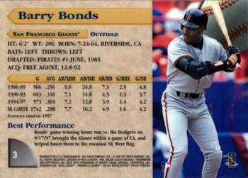 1998 Bowman's Best #3 Barry Bonds Back