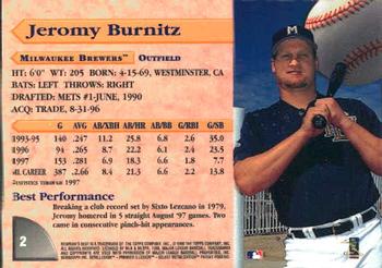 1998 Bowman's Best #2 Jeromy Burnitz Back