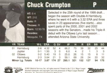 2003 MultiAd Edmonton Trappers #5 Chuck Crumpton Back