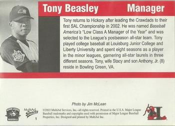 2003 MultiAd Hickory Crawdads Update #1 Tony Beasley Back