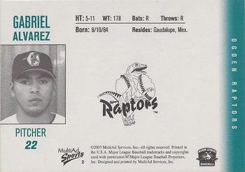 2003 MultiAd Ogden Raptors #2 Gabriel Alvarez Back