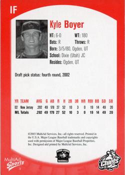 2003 MultiAd Peoria Chiefs #3 Kyle Boyer Back