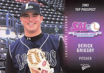 2003 MultiAd South Atlantic League Top Prospects #12 Derick Grigsby Front