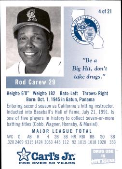 1993 California Angels Police #4 Rod Carew Back