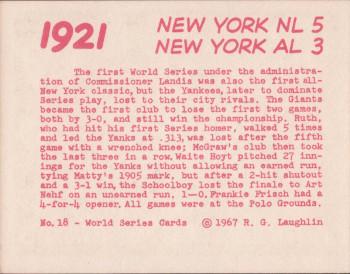 1967 Laughlin World Series #18 1921 Yankees vs Giants Back