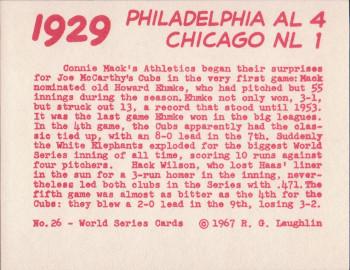 1967 Laughlin World Series #26 1929 Cubs vs A's Back