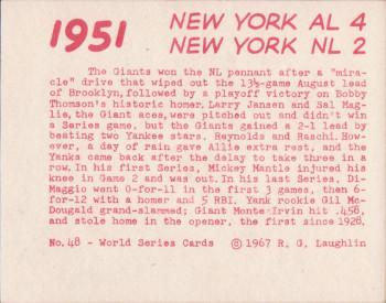 1967 Laughlin World Series #48 1951 Yanks vs Giants Back