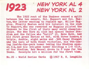 1967 Laughlin World Series #20 1923 Yanks vs Giants Back
