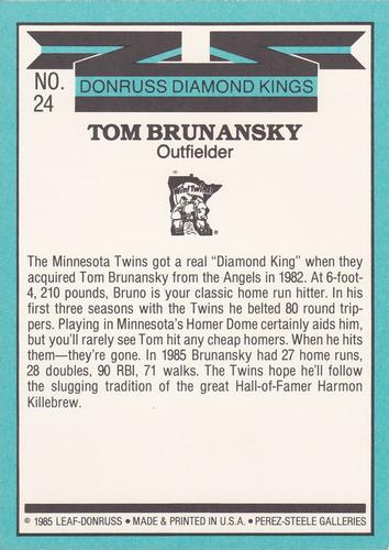 1986 Donruss - Super Diamond Kings #24 Tom Brunansky Back