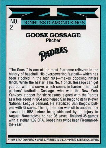1986 Donruss - Super Diamond Kings #2 Goose Gossage Back