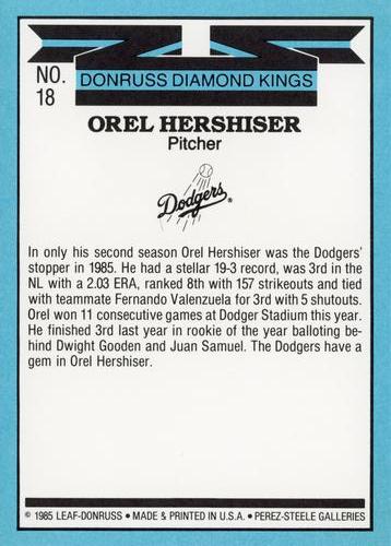 1986 Donruss - Super Diamond Kings #18 Orel Hershiser Back