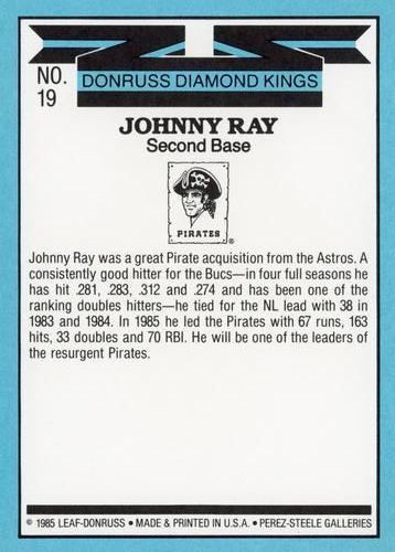 1986 Donruss - Super Diamond Kings #19 Johnny Ray Back
