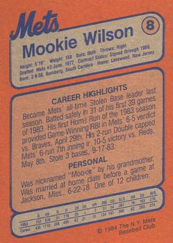 1984 New York Mets MVP Club #8 Mookie Wilson Back