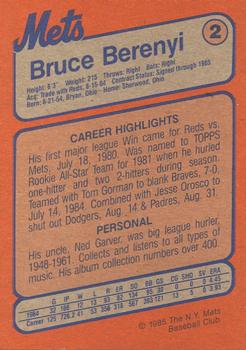 1985 New York Mets Super Fan Club #2 Bruce Berenyi Back