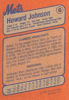1986 New York Mets Super Fan Club #6 Howard Johnson Back