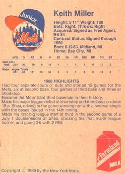 1989 New York Mets Junior Mets Club #NNO Keith Miller Back