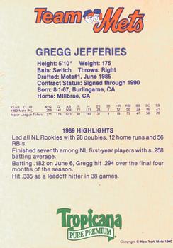 1990 Team Mets Club New York Mets  #NNO Gregg Jefferies Back