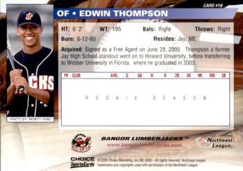 2003 Choice Bangor Lumberjacks #19 Edwin Thompson Back
