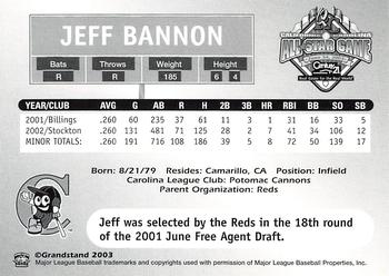 2003 Grandstand California-Carolina League All Stars #NNO Jeff Bannon Back