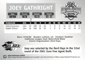 2003 Grandstand California-Carolina League All Stars #NNO Joey Gathright Back