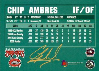 2003 Carolina Mudcats #NNO Chip Ambres Back