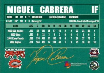 2003 Carolina Mudcats #NNO Miguel Cabrera Back