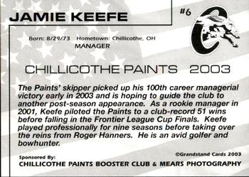 2003 Grandstand Chillicothe Paints #6 Jamie Keefe Back