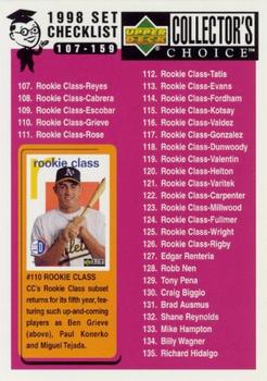 1998 Collector's Choice #21 Checklist: 107-159 Front
