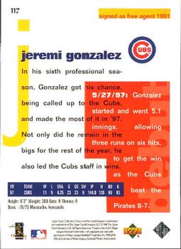 1998 Collector's Choice #117 Jeremi Gonzalez Back
