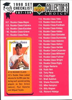 1998 Collector's Choice #21 Checklist: 107-159 Front