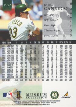 1998 Pinnacle - Museum Collection #PP52 Jose Canseco Back